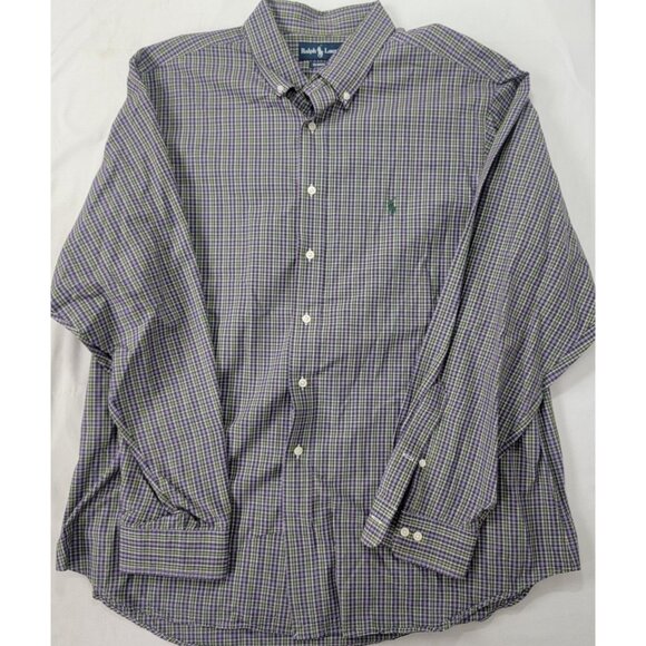 Ralph Lauren Men's Button Down Long Sleeve Plaid Shirt Size XXL Purple Green - Picture 1 of 7